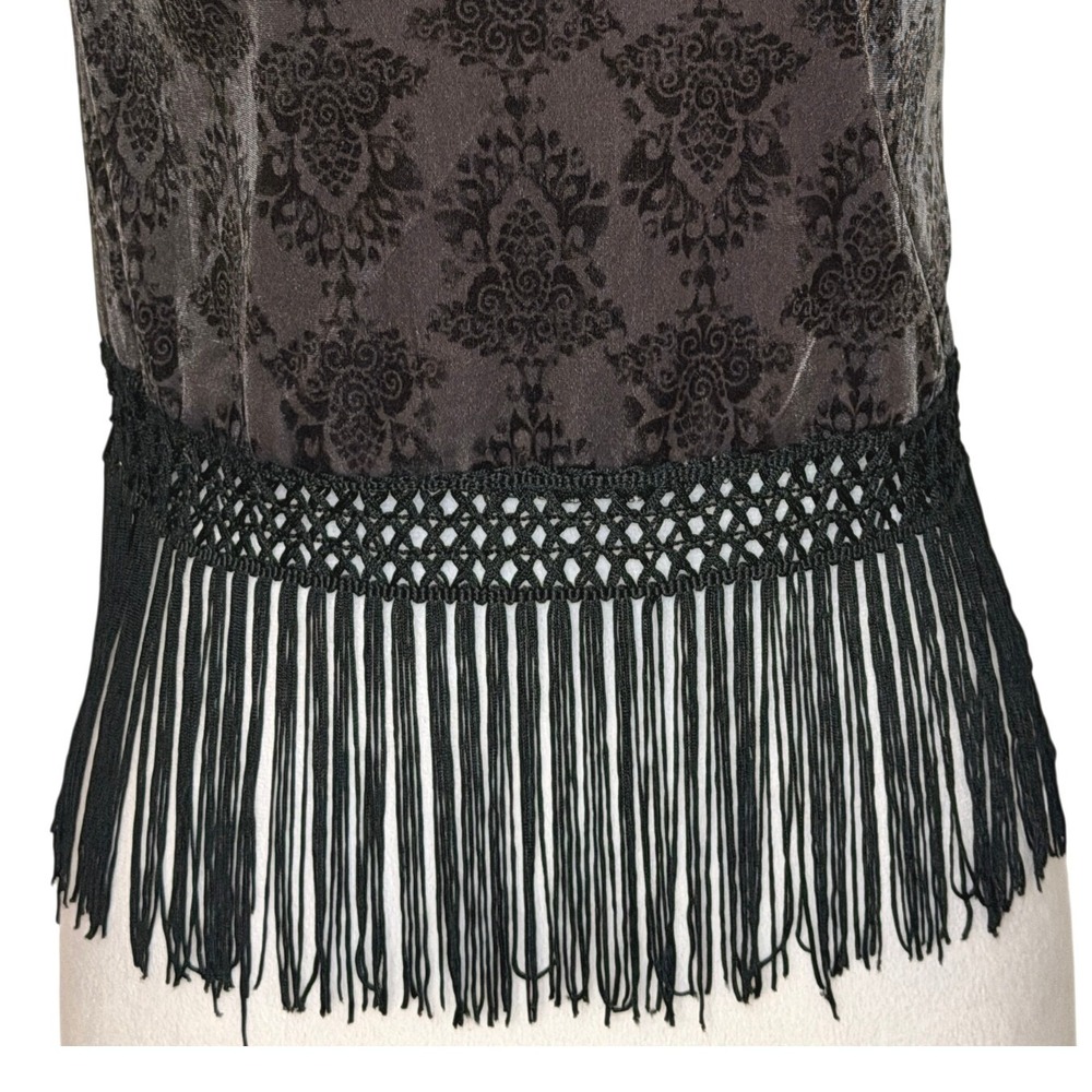 Y2K Velour Burnout Fringe Hem Tank Top Womens S Boho Festival Indie Sleaze USA - Picture 5 of 9